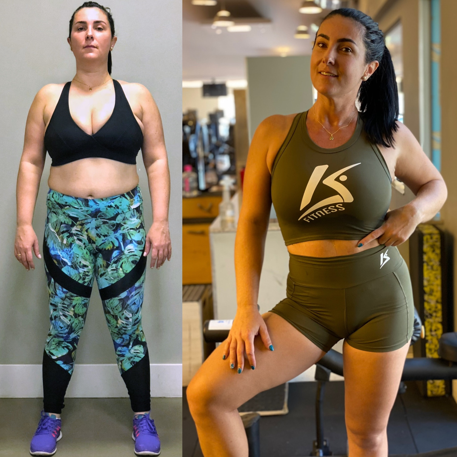 Antes e depois de aluna com emagrecimento e definição muscular
